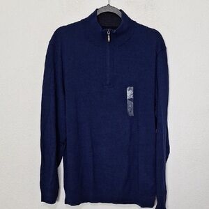 Club Room "NEW" Navy Blue Merino Wool Blend Coastal Quarter Zip Sweater Size L